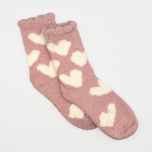 Pink Heart Fuzzy Socks