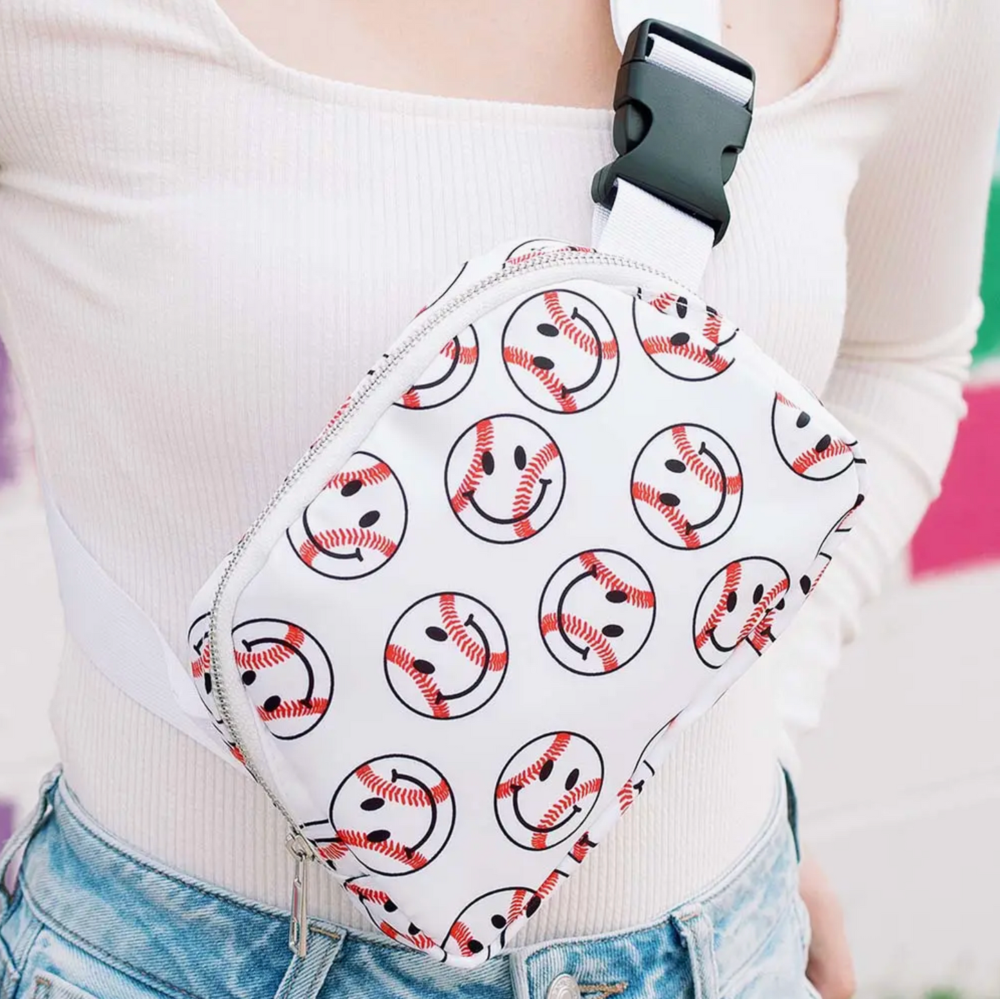 Baseball Happy Face Belt Bag