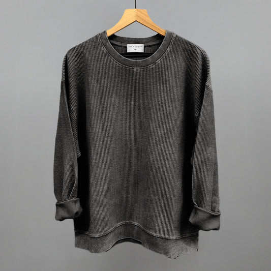 Faded Black Oversized Corded Crew