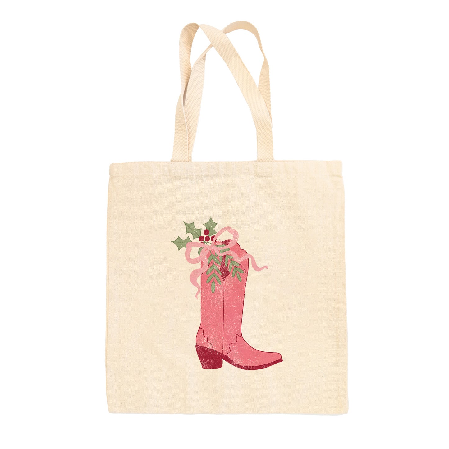 Pink Holiday Cowboy Boot Tote Bag