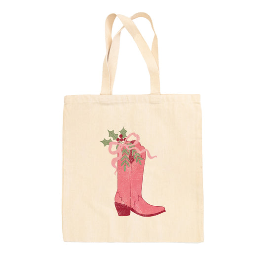 Pink Holiday Cowboy Boot Tote Bag