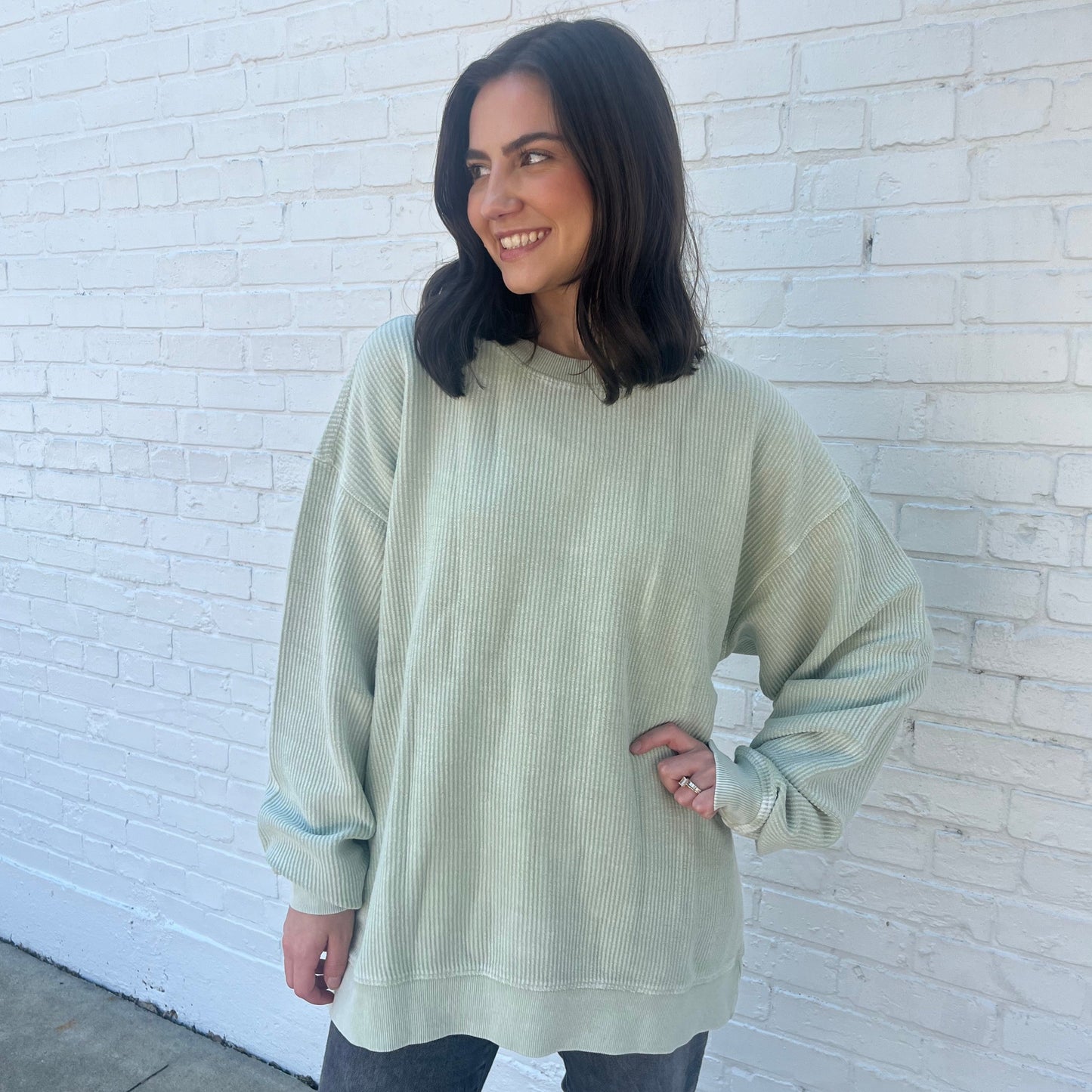 Sage Oversized Corded Crew