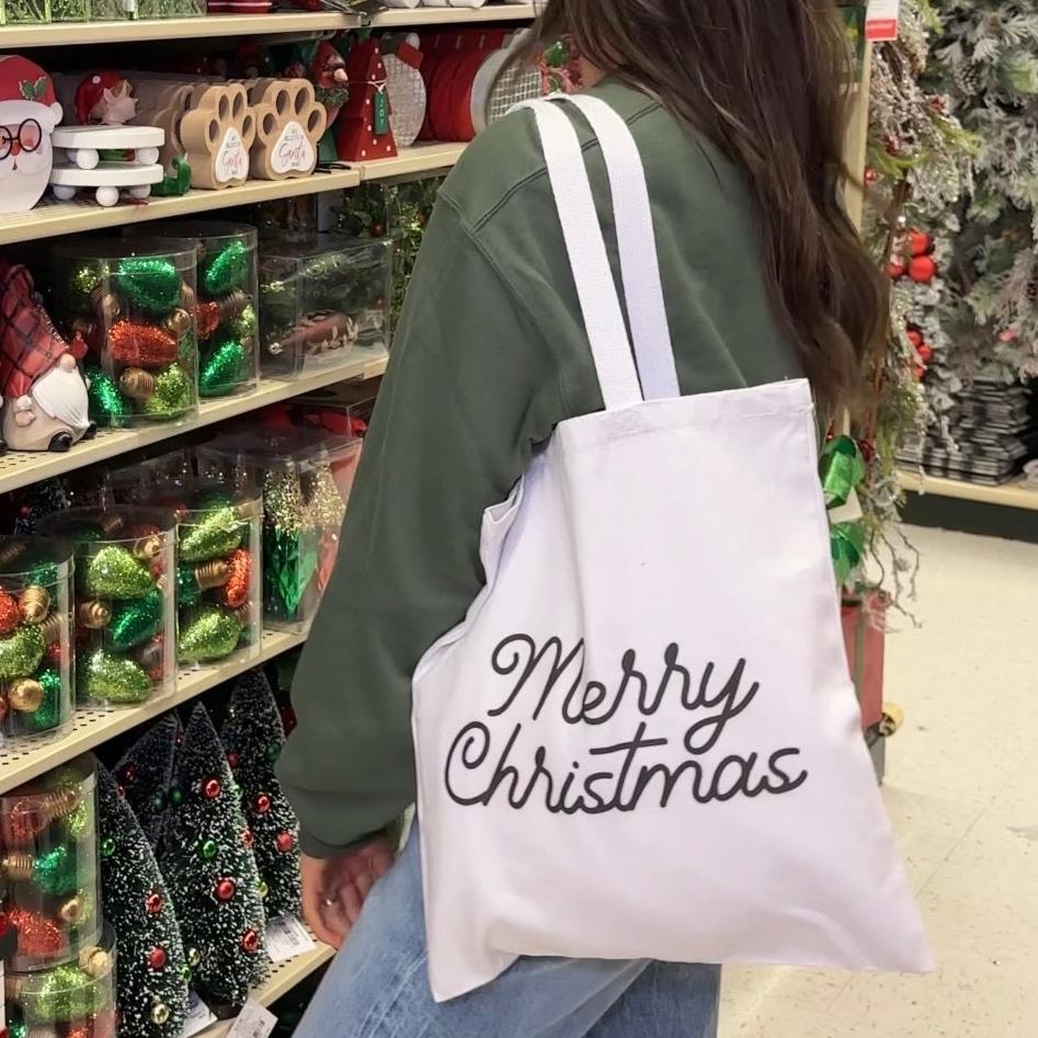 Merry Christmas Black Script Tote Bag